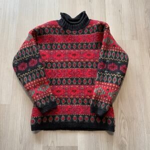 Women's Vintage 90's Putumayo New York Red Wool Neck Pullover Sweater Sz Small